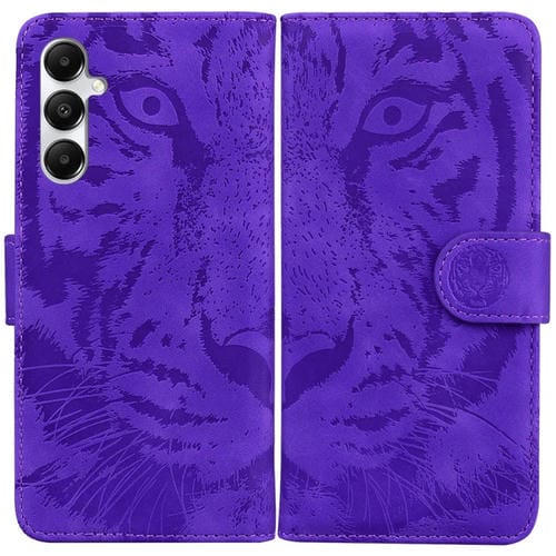 Funda para Teléfono Samsung Galaxy A05S Cuero con Tapa y Patrón en Relieve de Tigre (Púrpura)