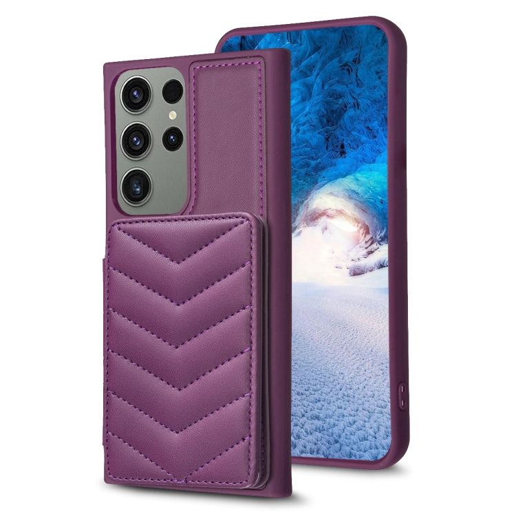 Para Samsung Galaxy S23 Ultra 5G BF26 Wave Pattern Card Bag Holder Funda para teléfono (morado oscuro)