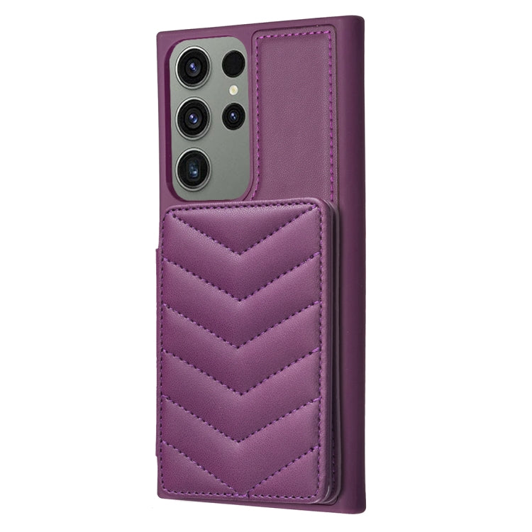 Para Samsung Galaxy S23 Ultra 5G BF26 Wave Pattern Card Bag Holder Funda para teléfono (morado oscuro)
