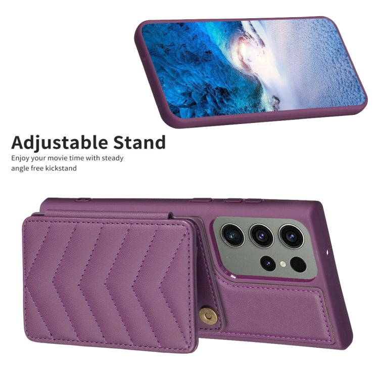 Para Samsung Galaxy S23 Ultra 5G BF26 Wave Pattern Card Bag Holder Funda para teléfono (morado oscuro)