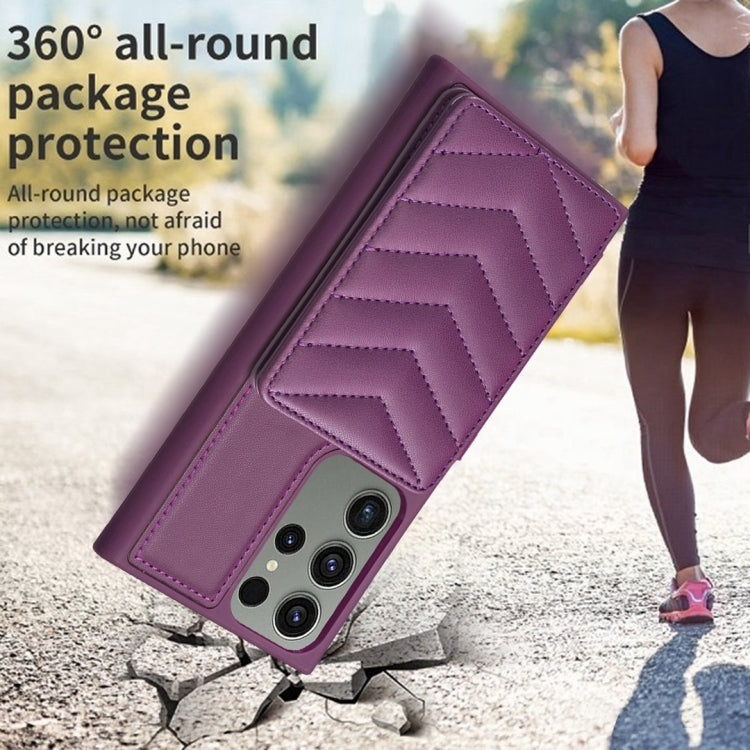 Para Samsung Galaxy S23 Ultra 5G BF26 Wave Pattern Card Bag Holder Funda para teléfono (morado oscuro)