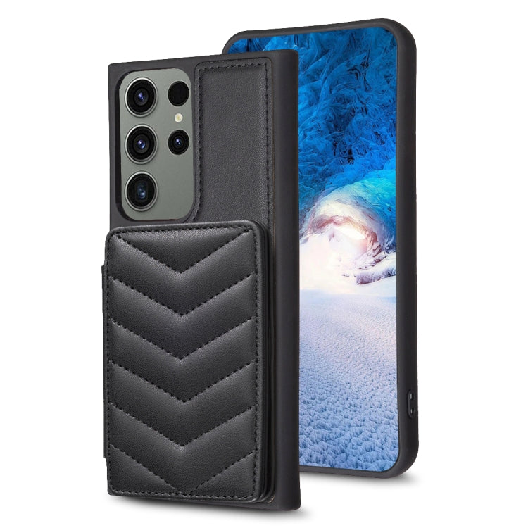 Para Samsung Galaxy S23 Ultra 5G BF26 Wave Pattern Card Bag Holder Phone Case (Negro)