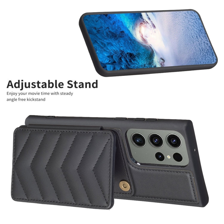 Para Samsung Galaxy S23 Ultra 5G BF26 Wave Pattern Card Bag Holder Phone Case (Negro)