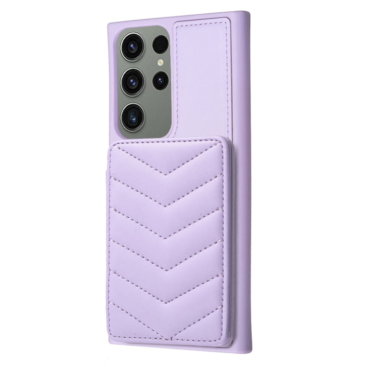 Para Samsung Galaxy S23 Ultra 5G BF26 Wave Pattern Card Bag Holder Phone Case (Púrpura)