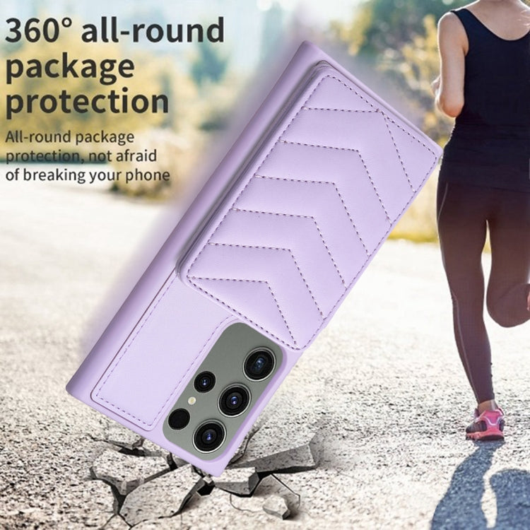Para Samsung Galaxy S23 Ultra 5G BF26 Wave Pattern Card Bag Holder Phone Case (Púrpura)