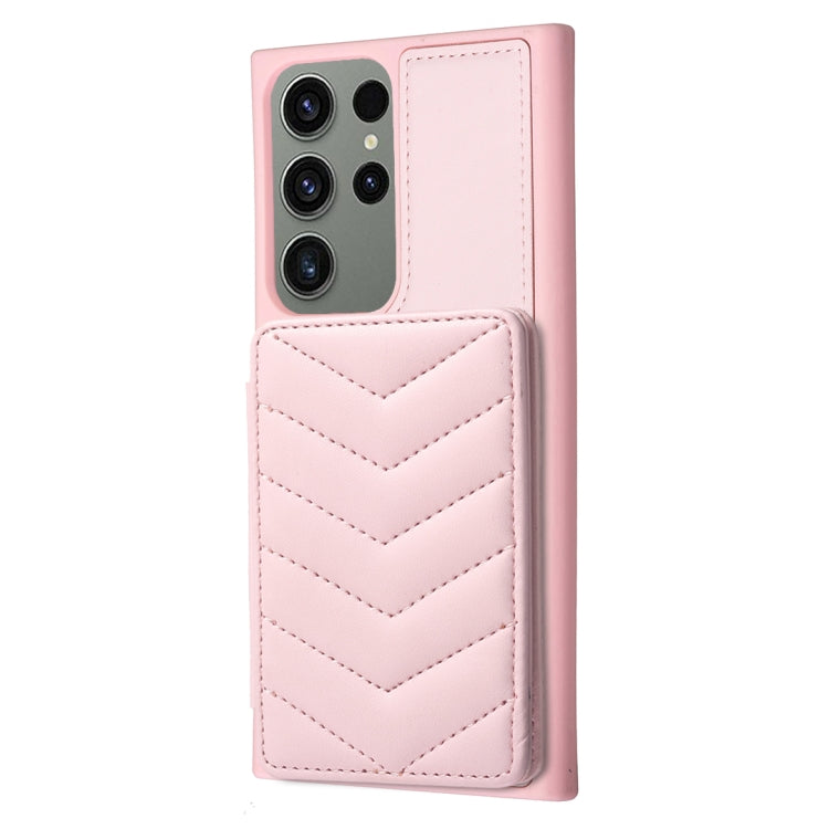 Para Samsung Galaxy S23 Ultra 5G BF26 Wave Pattern Card Bag Holder Funda para teléfono (rosa)