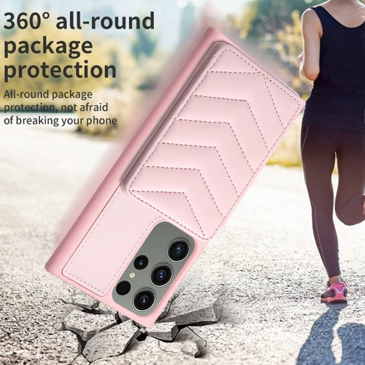 Para Samsung Galaxy S23 Ultra 5G BF26 Wave Pattern Card Bag Holder Funda para teléfono (rosa)
