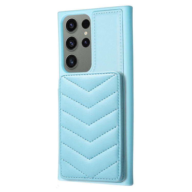 Para Samsung Galaxy S23 Ultra 5G BF26 Wave Pattern Card Bag Holder Phone Case (Azul)