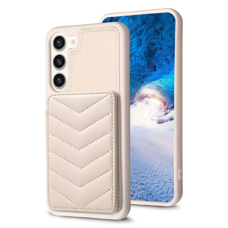 Para Samsung Galaxy S23+ 5G BF26 Wave Pattern Card Bag Holder Phone Case (Beige)