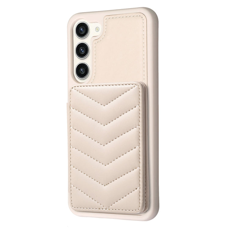 Para Samsung Galaxy S23+ 5G BF26 Wave Pattern Card Bag Holder Phone Case (Beige)