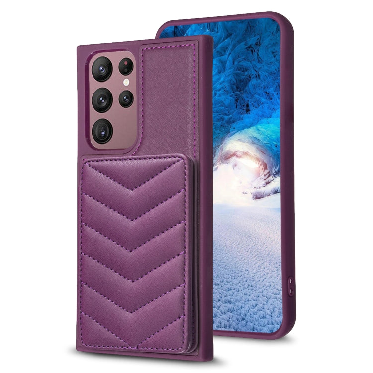 Para Samsung Galaxy S22 Ultra 5G BF26 Wave Pattern Card Bag Holder Funda para teléfono (morado oscuro)