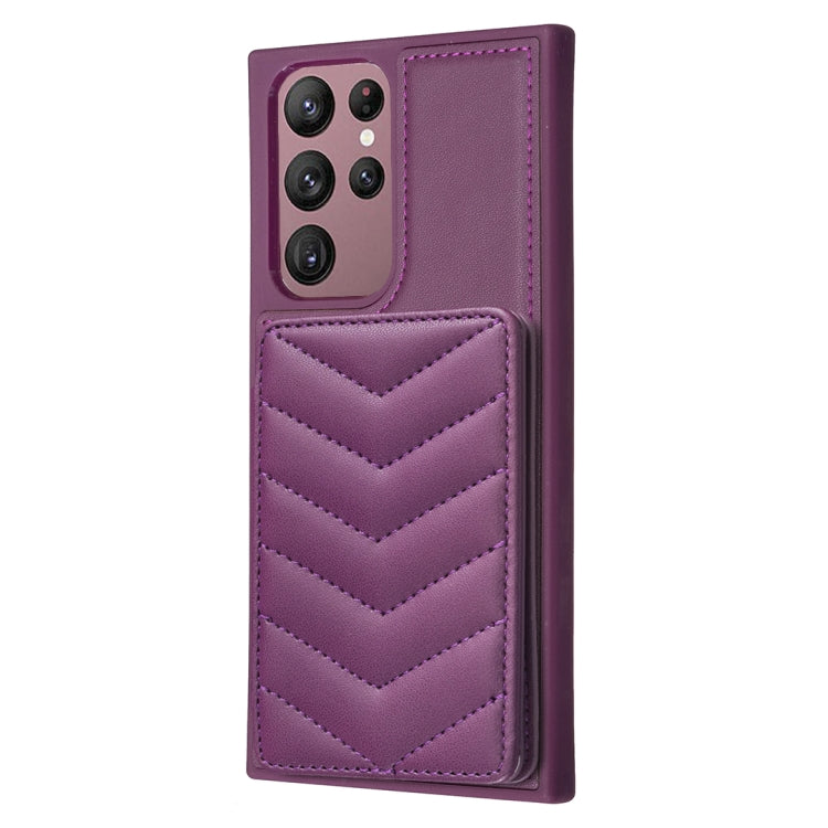 Para Samsung Galaxy S22 Ultra 5G BF26 Wave Pattern Card Bag Holder Funda para teléfono (morado oscuro)
