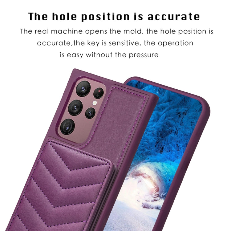 Para Samsung Galaxy S22 Ultra 5G BF26 Wave Pattern Card Bag Holder Funda para teléfono (morado oscuro)