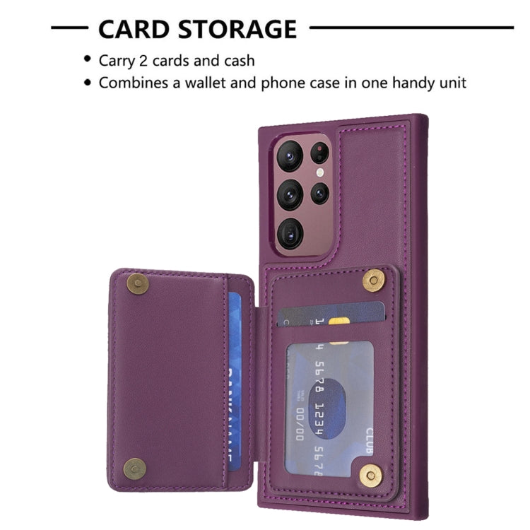 Para Samsung Galaxy S22 Ultra 5G BF26 Wave Pattern Card Bag Holder Funda para teléfono (morado oscuro)