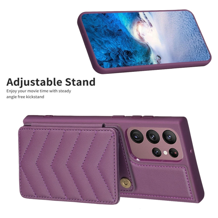 Para Samsung Galaxy S22 Ultra 5G BF26 Wave Pattern Card Bag Holder Funda para teléfono (morado oscuro)