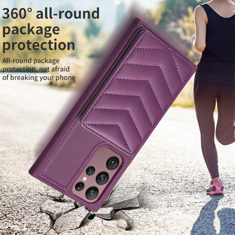 Para Samsung Galaxy S22 Ultra 5G BF26 Wave Pattern Card Bag Holder Funda para teléfono (morado oscuro)
