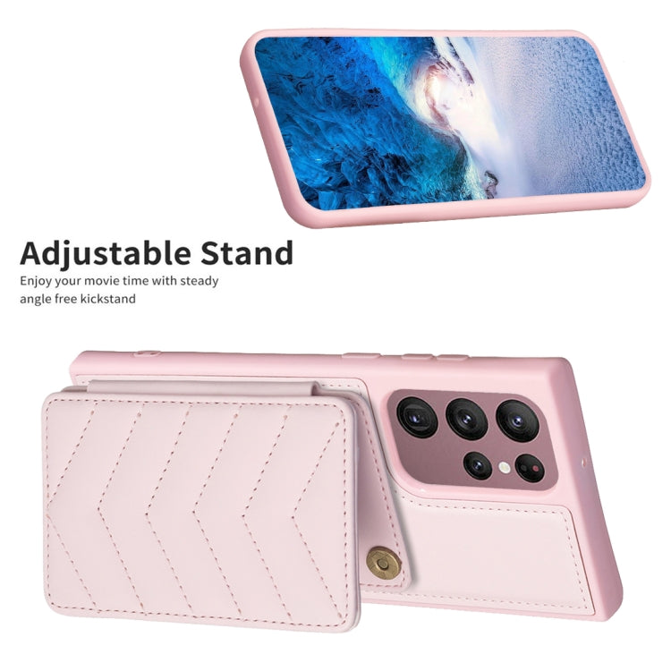 Para Samsung Galaxy S22 Ultra 5G BF26 Wave Pattern Card Bag Holder Funda para teléfono (rosa)