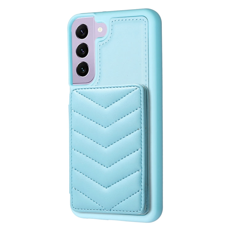Para Samsung Galaxy S22+ 5G BF26 Wave Pattern Card Bag Holder Phone Case (Azul)