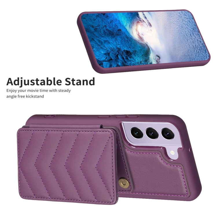 Para Samsung Galaxy S21 5G BF26 Wave Pattern Card Bag Holder Funda para teléfono (morado oscuro)