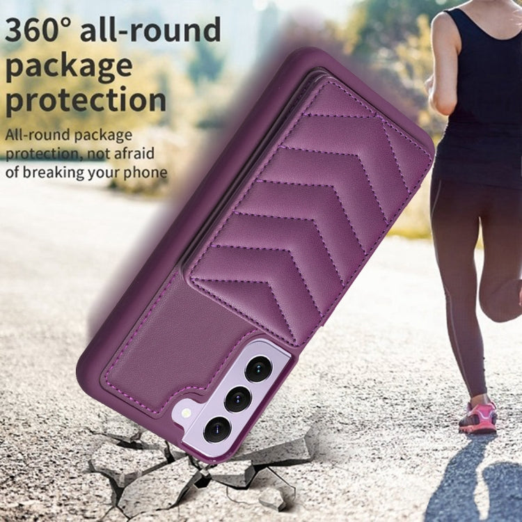 Para Samsung Galaxy S21 5G BF26 Wave Pattern Card Bag Holder Funda para teléfono (morado oscuro)