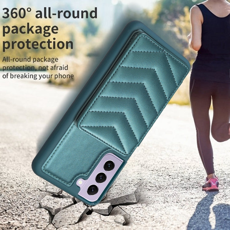 Para Samsung Galaxy S21 FE 5G BF26 Wave Pattern Card Bag Holder Phone Case (Verde)