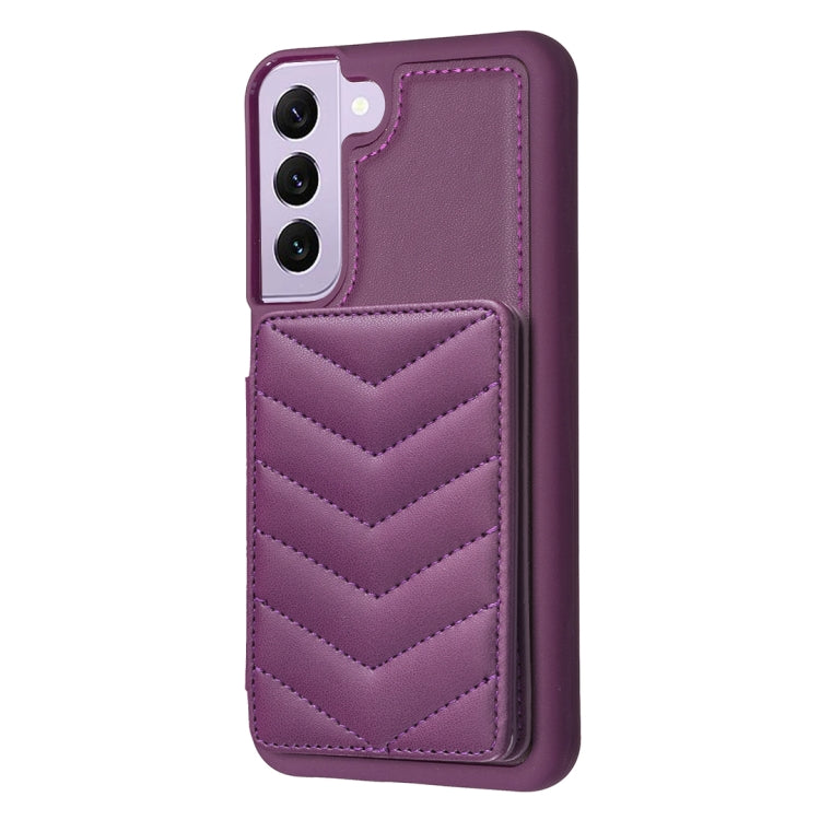 Para Samsung Galaxy S21 FE 5G BF26 Wave Pattern Card Bag Holder Funda para teléfono (morado oscuro)