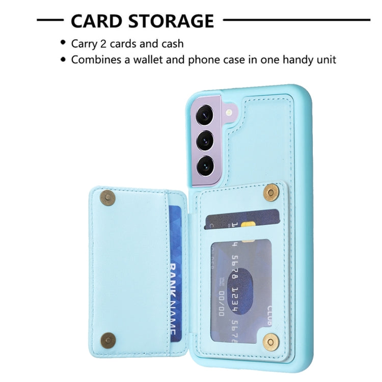 Para Samsung Galaxy S21 FE 5G BF26 Wave Pattern Card Bag Holder Phone Case (Azul)