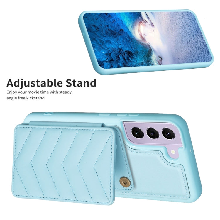 Para Samsung Galaxy S21 FE 5G BF26 Wave Pattern Card Bag Holder Phone Case (Azul)