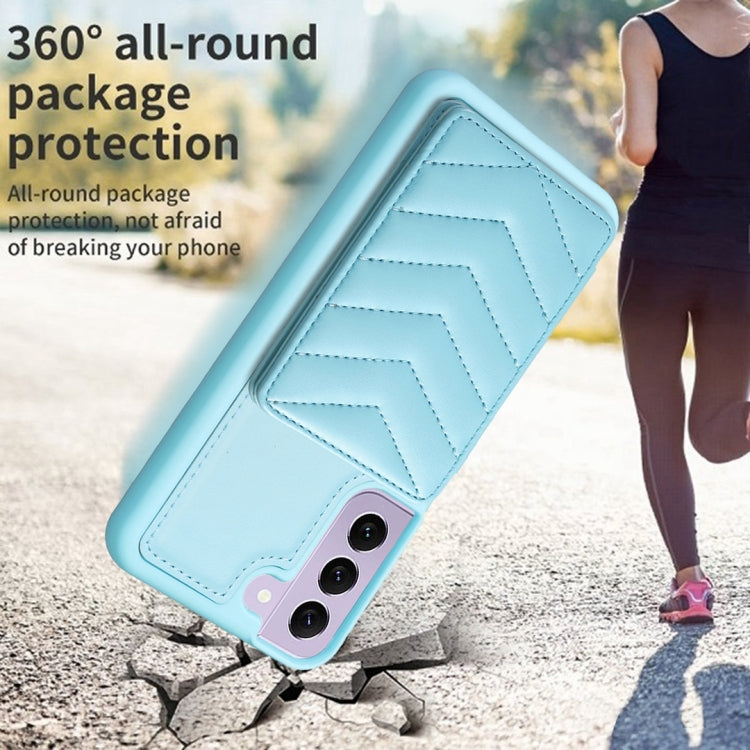 Para Samsung Galaxy S21 FE 5G BF26 Wave Pattern Card Bag Holder Phone Case (Azul)