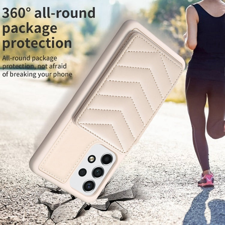 Para Samsung Galaxy A52 5G / 4G BF26 Wave Pattern Card Bag Holder Phone Case (Beige)