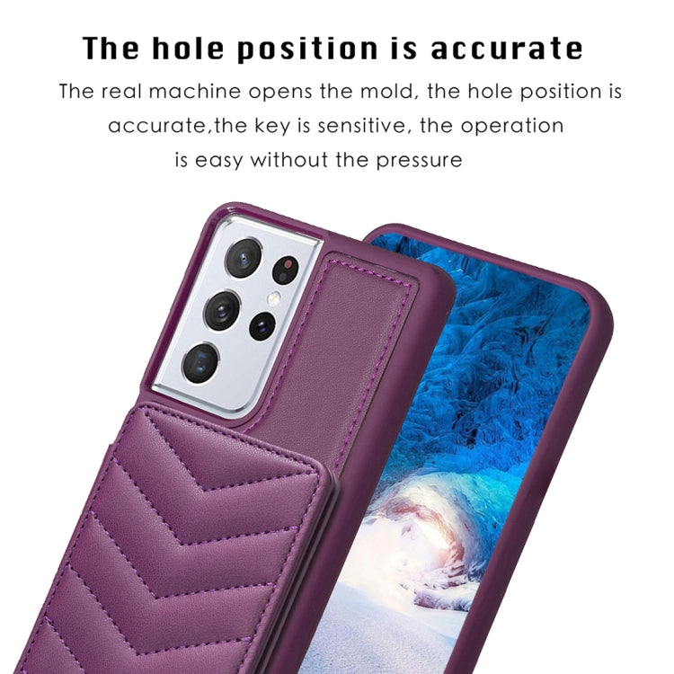 Para Samsung Galaxy S21 Ultra 5G BF26 Wave Pattern Card Bag Holder Funda para teléfono (morado oscuro)