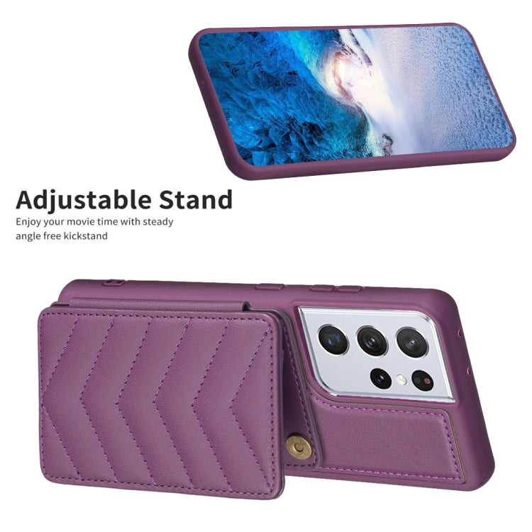 Para Samsung Galaxy S21 Ultra 5G BF26 Wave Pattern Card Bag Holder Funda para teléfono (morado oscuro)