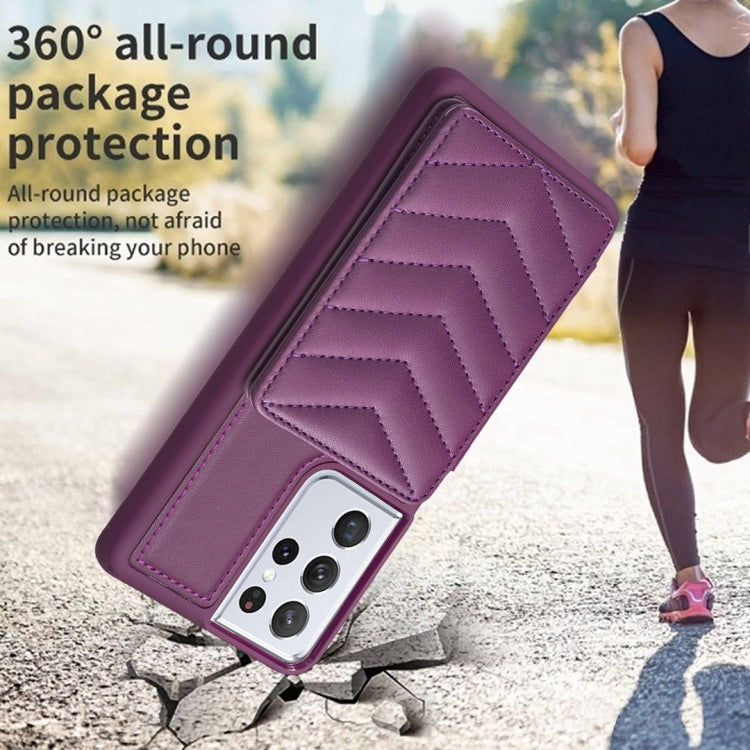 Para Samsung Galaxy S21 Ultra 5G BF26 Wave Pattern Card Bag Holder Funda para teléfono (morado oscuro)