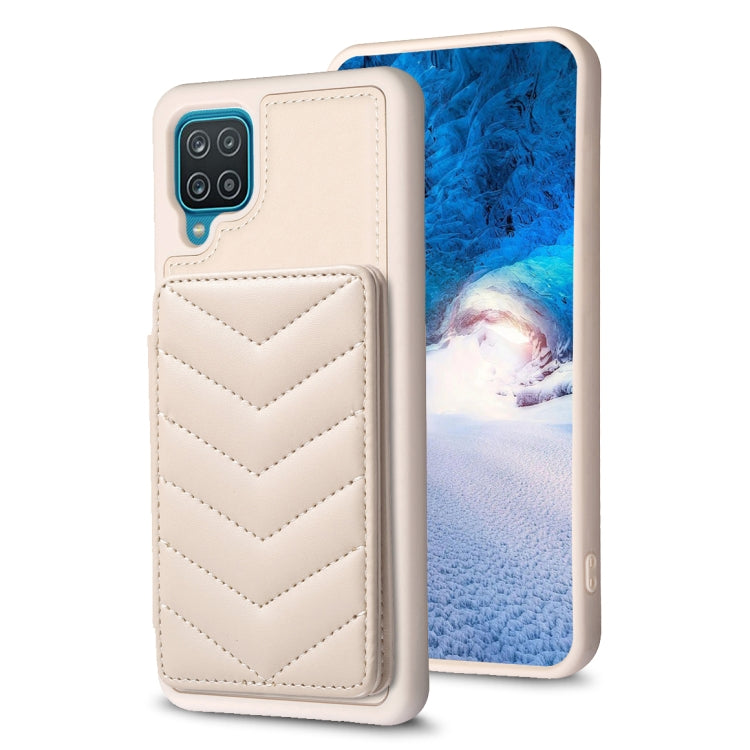 Para Samsung Galaxy A12 BF26 Wave Pattern Card Bag Holder Phone Case (Beige)