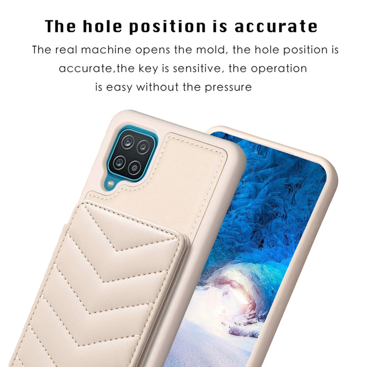 Para Samsung Galaxy A12 BF26 Wave Pattern Card Bag Holder Phone Case (Beige)