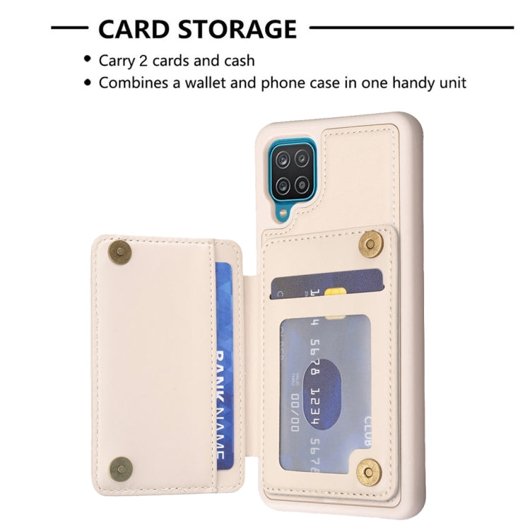 Para Samsung Galaxy A12 BF26 Wave Pattern Card Bag Holder Phone Case (Beige)