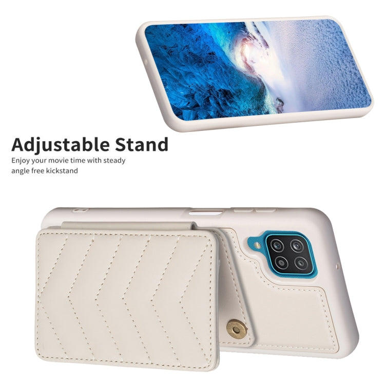 Para Samsung Galaxy A12 BF26 Wave Pattern Card Bag Holder Phone Case (Beige)