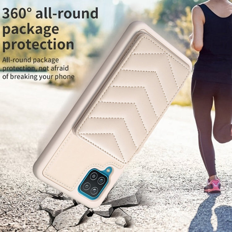 Para Samsung Galaxy A12 BF26 Wave Pattern Card Bag Holder Phone Case (Beige)
