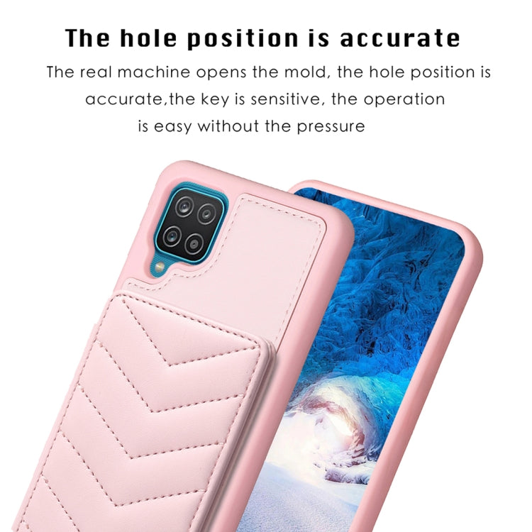 Para Samsung Galaxy A12 BF26 Wave Pattern Card Bag Holder Funda para teléfono (rosa)