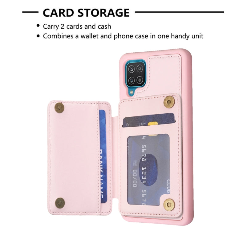 Para Samsung Galaxy A12 BF26 Wave Pattern Card Bag Holder Funda para teléfono (rosa)