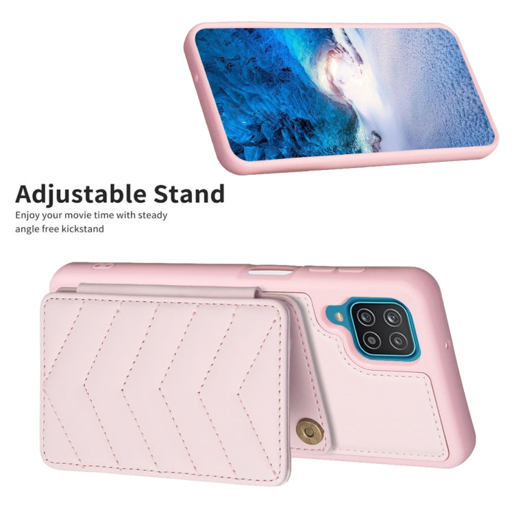 Para Samsung Galaxy A12 BF26 Wave Pattern Card Bag Holder Funda para teléfono (rosa)