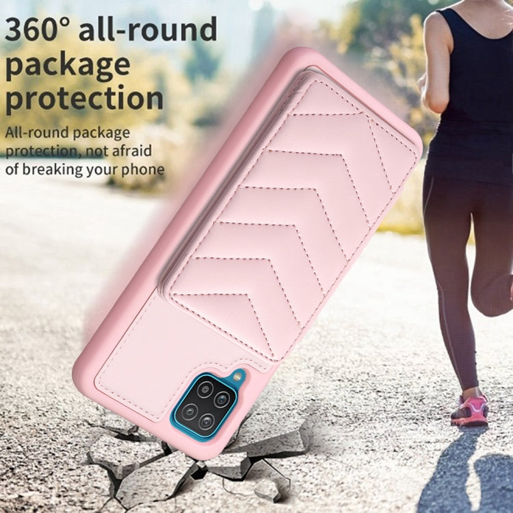 Para Samsung Galaxy A12 BF26 Wave Pattern Card Bag Holder Funda para teléfono (rosa)