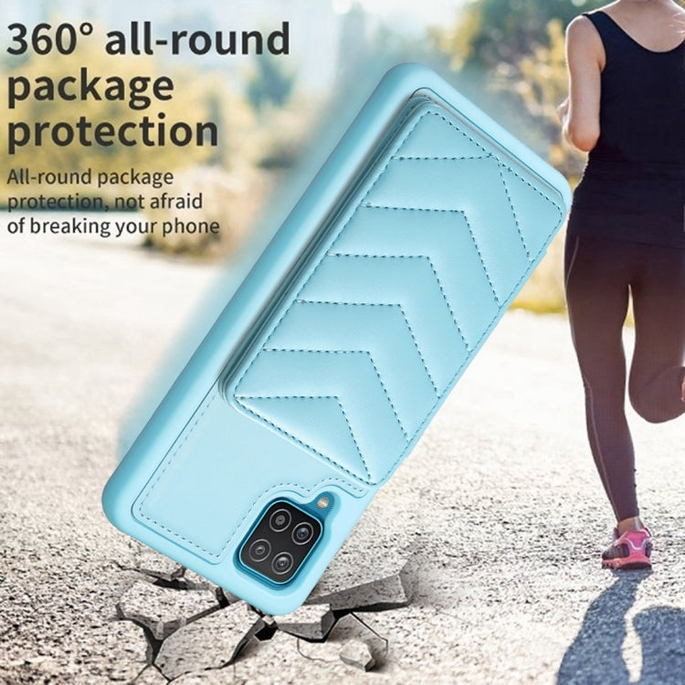 Para Samsung Galaxy A12 BF26 Wave Pattern Card Bag Holder Phone Case (Azul)