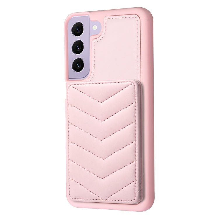 Para Samsung Galaxy S21+ 5G BF26 Wave Pattern Card Bag Holder Funda para teléfono (rosa)