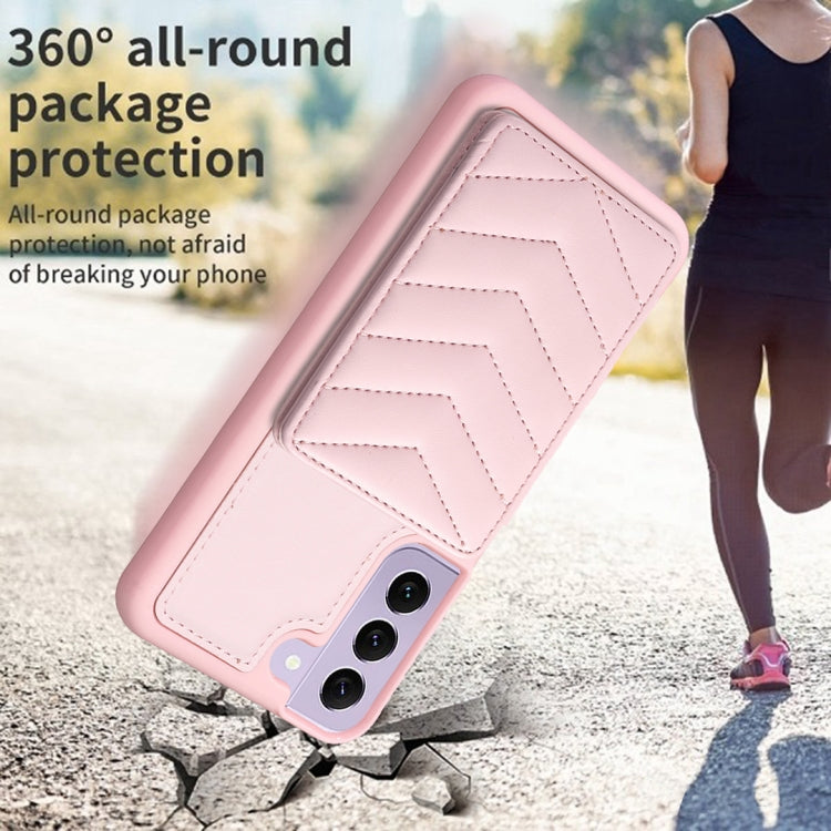 Para Samsung Galaxy S21+ 5G BF26 Wave Pattern Card Bag Holder Funda para teléfono (rosa)
