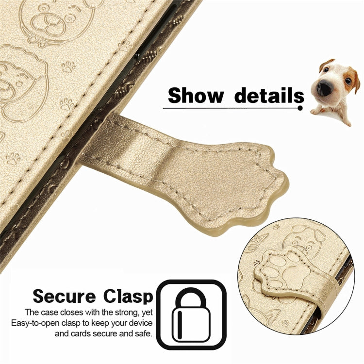 Para Samsung Galaxy A54 5G Cat and Dog Estuche de cuero en relieve para teléfono (Oro)