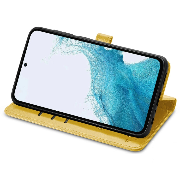 Para Samsung Galaxy A54 5G Cat and Dog Estuche de teléfono de cuero en relieve (Amarillo)