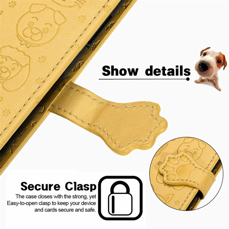 Para Samsung Galaxy A54 5G Cat and Dog Estuche de teléfono de cuero en relieve (Amarillo)