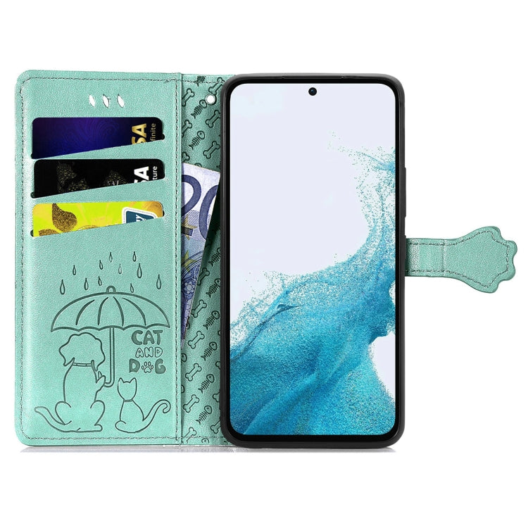 Para Samsung Galaxy A54 5G Cat and Dog Estuche de cuero en relieve para teléfono (verde)