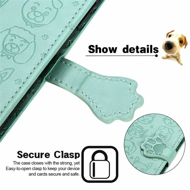 Para Samsung Galaxy A54 5G Cat and Dog Estuche de cuero en relieve para teléfono (verde)